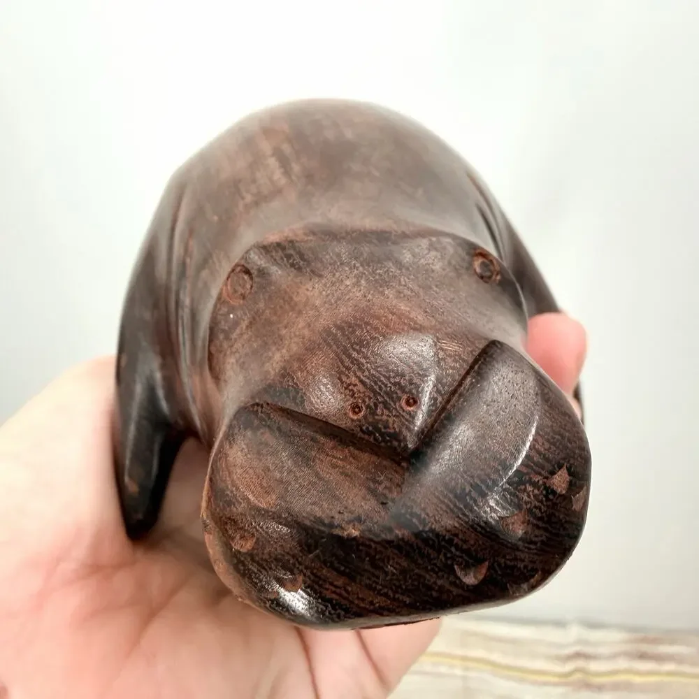 Vintage Hand Carved Ironwood Manatee Sea Cow Figurine Sculpture